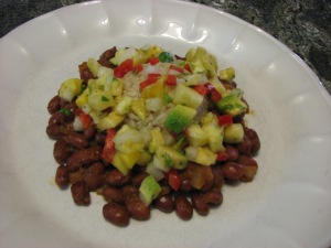 Sweet and Spicy Stovetop Beans with Mango and Pineapple Salsa